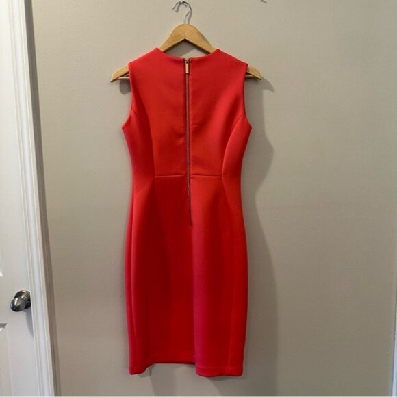 Calvin Klein Red Scuba Sleeveless Sheath Dress Size 4 Classic Office Chic - Picture 5 of 11